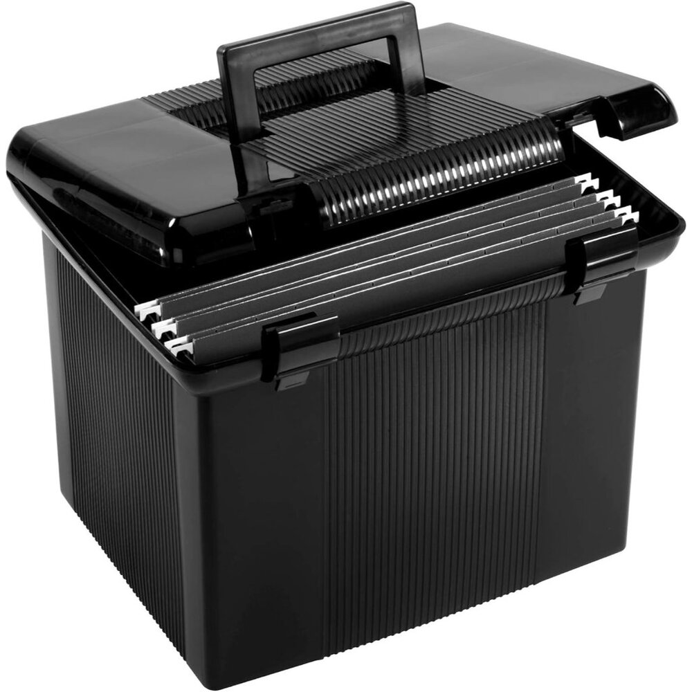 Portable File Box with File Rails, Simple Document Storage, File Bin for Home an